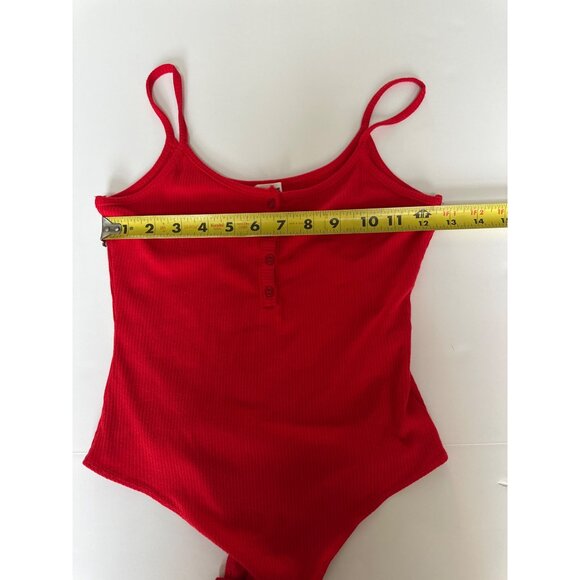 Garage Red Ribbed Bodysuit With Button Front Closure P/S - Picture 5 of 7